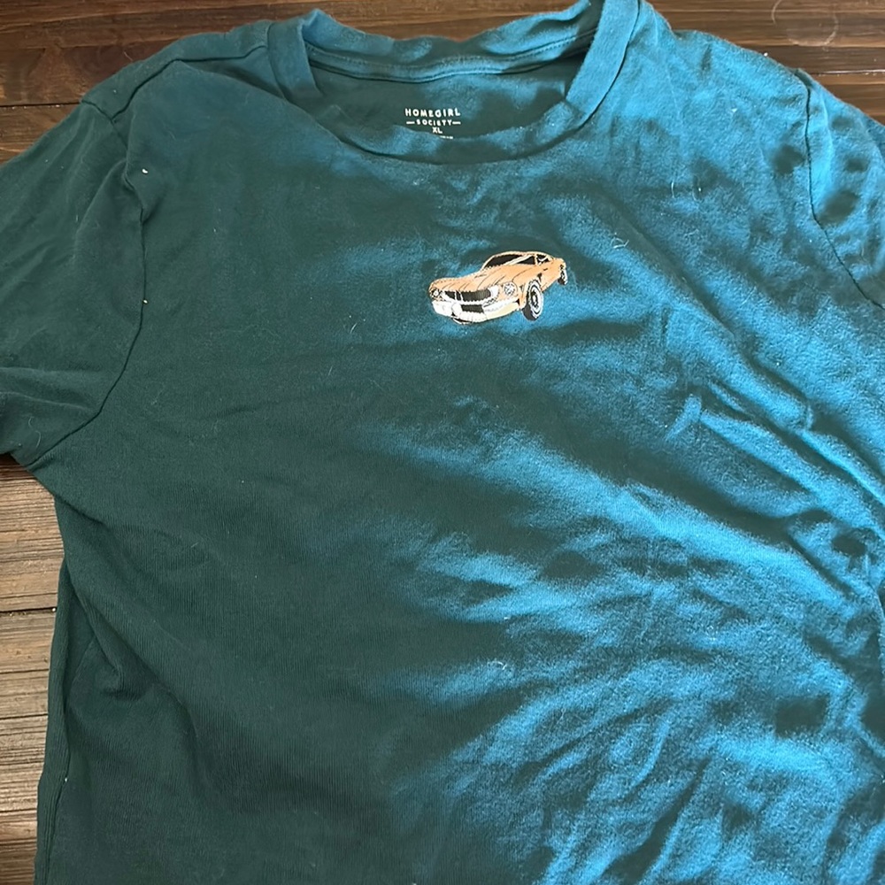 Dark teal old car kids shirt